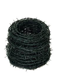 Hot dipped galvanized green plastic coated barbed wire in 1.8mm wire thickness, 50m rolls, double stranded