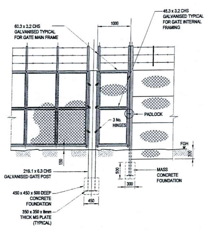 Mesh Galvanized Fence And Entrance Gate Details – Free CAD Block